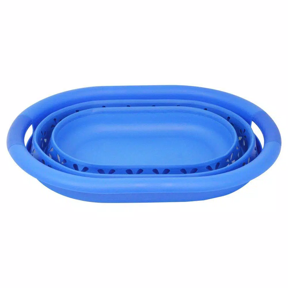 Southern Homewares Collapsible Laundry Basket, Space-Saving Plastic & Silicone Hamper, Blue