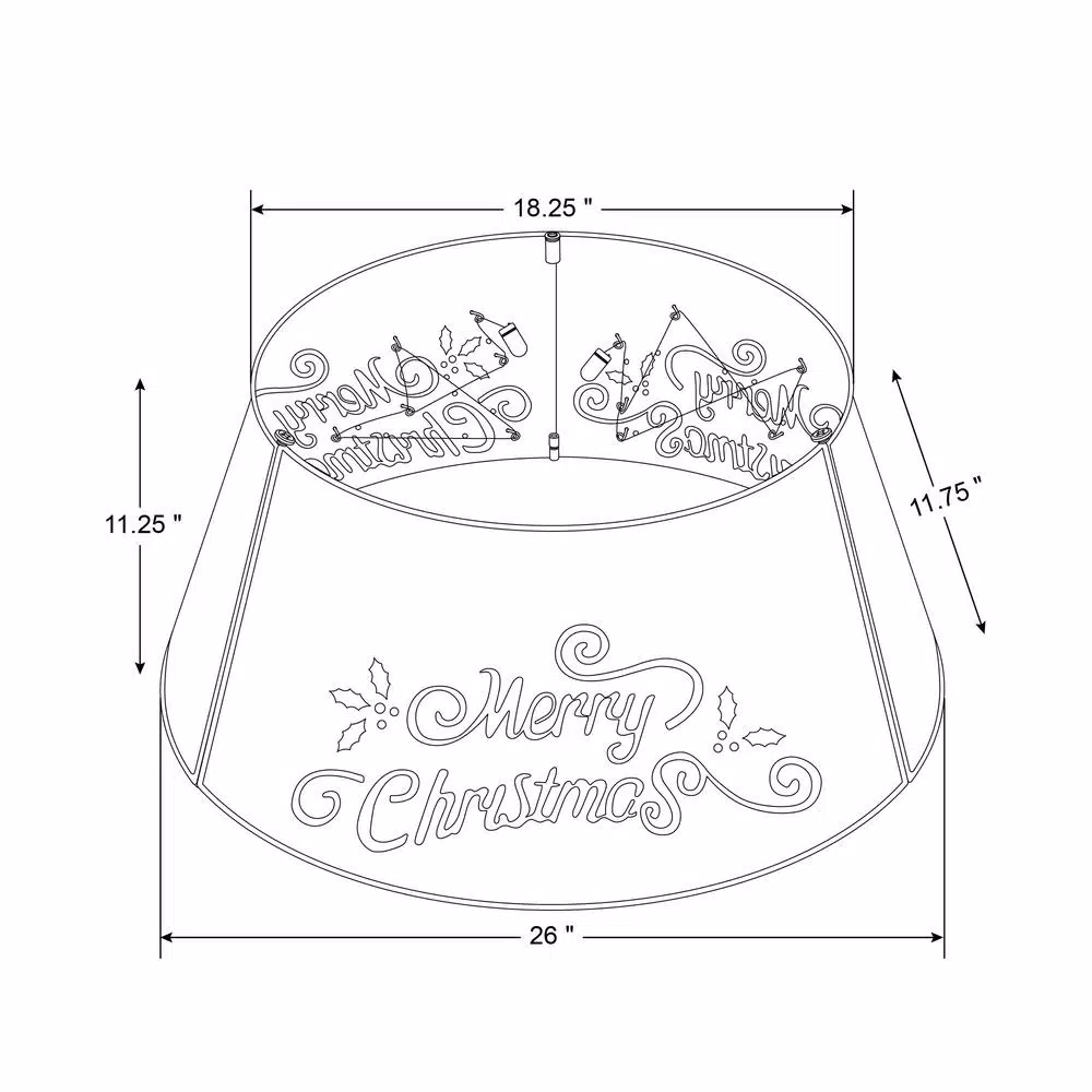 Glitzhome 26 in. Red Metal Merry Christmas Diecut Tree Collar with Light String