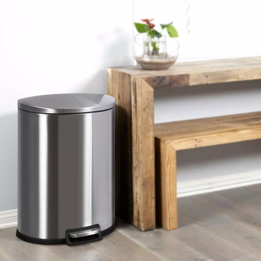 StyleWell 13 Gal. Stainless Steel D-Shaped Step-On Trash Can with Removable Liner