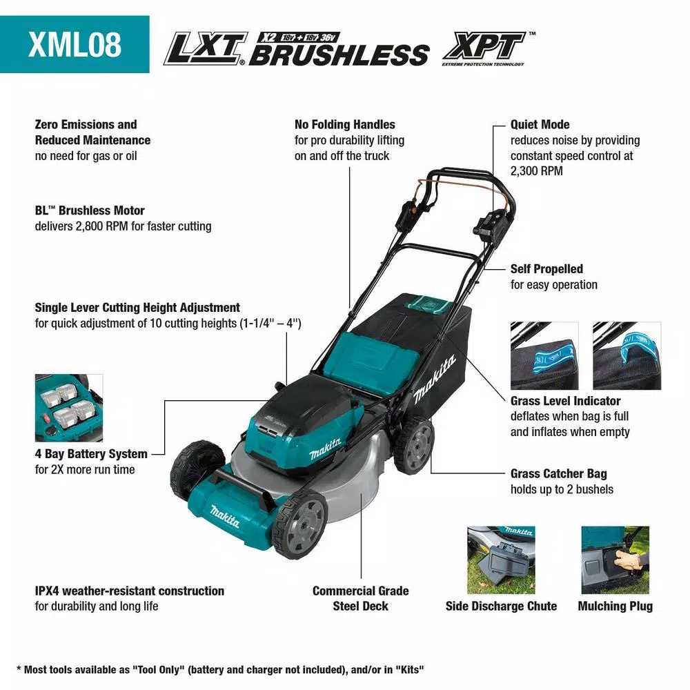 Makita 21 in. 36V LXT Brushless Self-Propelled Cordless Lawn Mower Kit with 4 Batteries and Charger