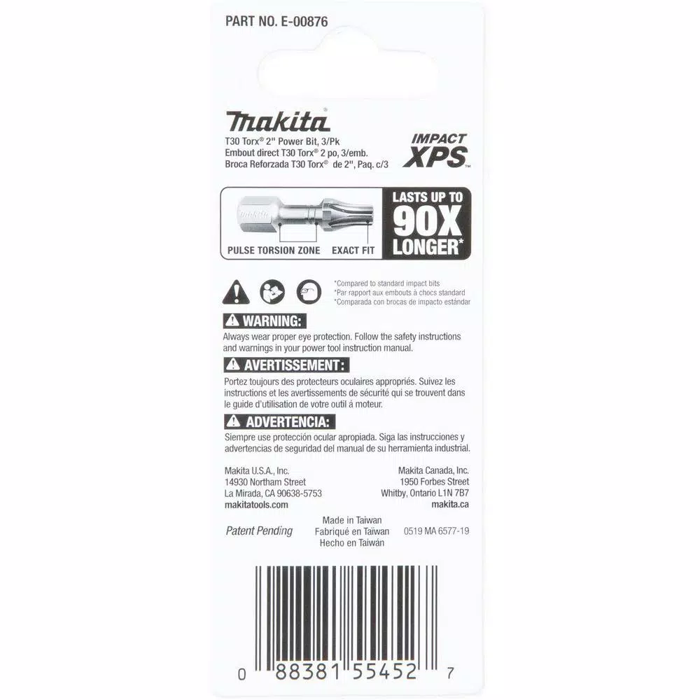 Makita ImpactXPS T30 Torx 2 in. Power Bits, 3-Pack