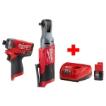 Milwaukee M12 FUEL 12V Lithium-Ion Brushless 3/8 in. Ratchet & 1/4 in. Impact Driver Combo Kit with 2.0Ah Battery & Charger thumbnail 1