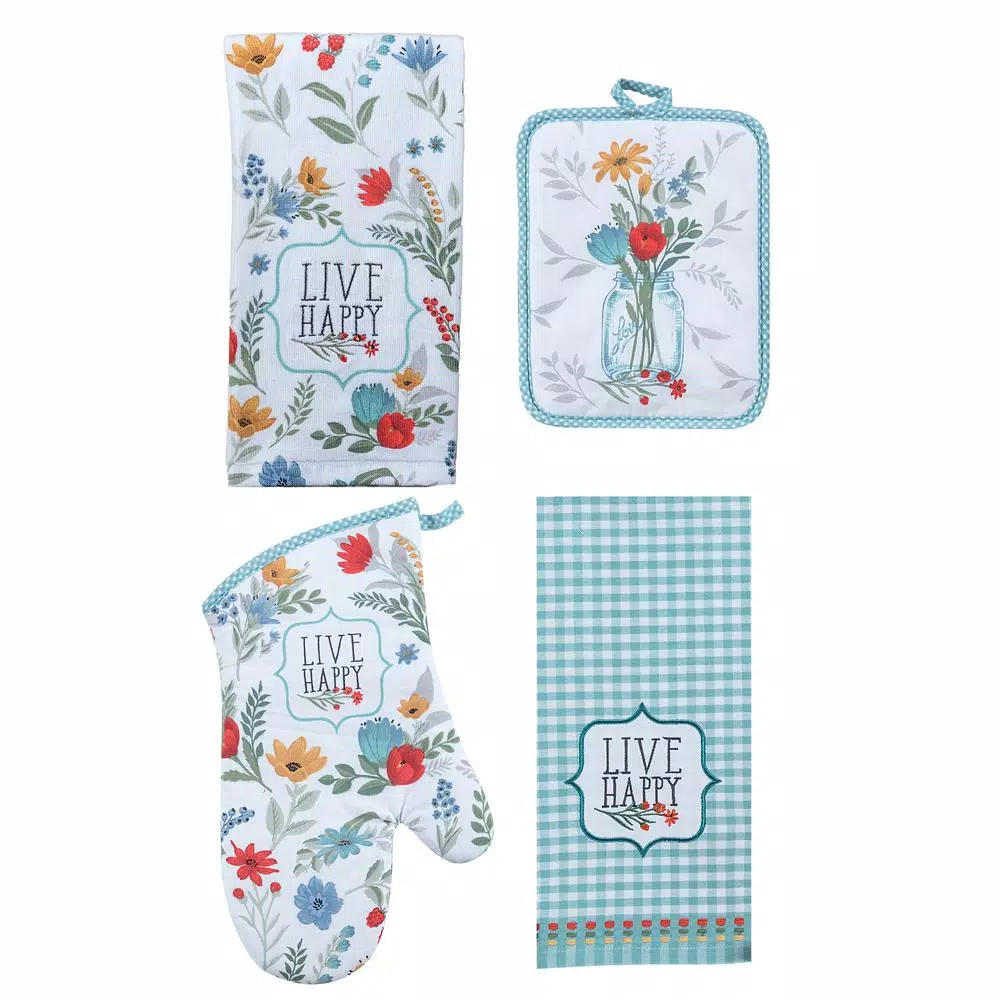 Kay Dee Blooming Thoughts Cotton Multi Kitchen Textile Set - 4 Piece Floral Set