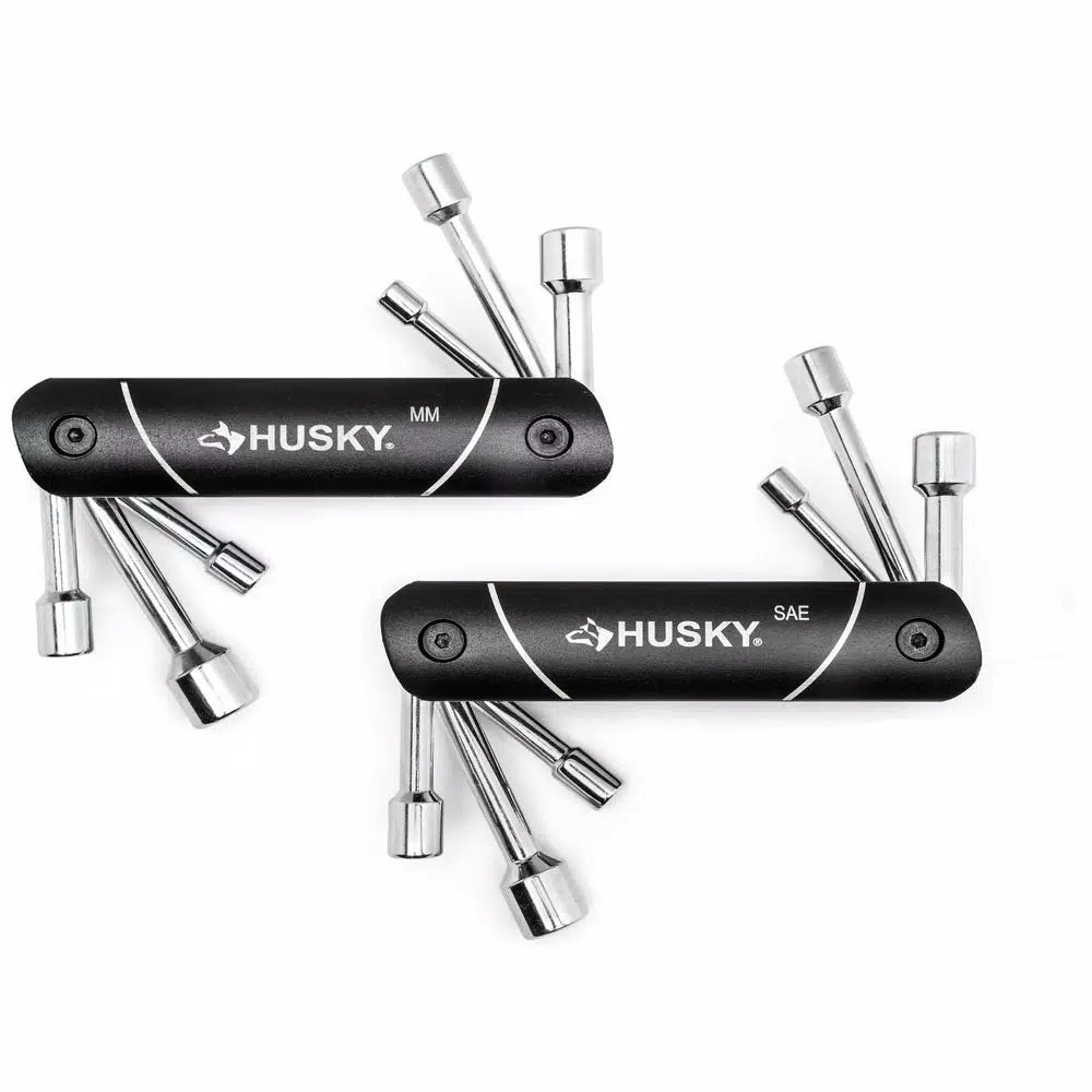 Husky 12-Piece Folding Nut Driver Set, SAE and Metric, with Black Anodized Aluminum Caddie