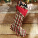VHC Brands 15 in. Claren Cherry Red Plaid Cotton Christmas Stocking with Gold Metallic Thread thumbnail 2