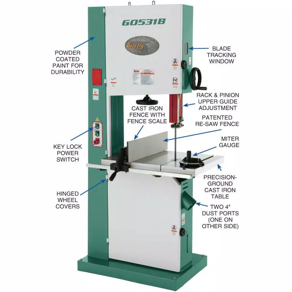 Grizzly Industrial 21" Industrial Vertical Bandsaw with 5 HP Motor and Brake