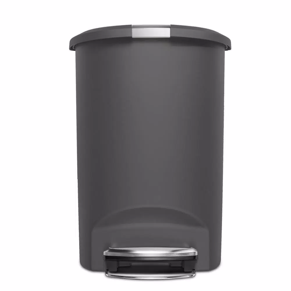 simplehuman 13 Gal. Semi-Round Plastic Step Trash Can, Grey