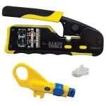 Klein Tools CAT6 Pass-Thru Modular Crimper, Radial Stripper, and 20-Pack Connector Set thumbnail 1