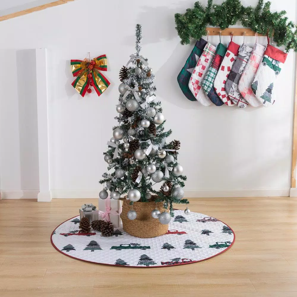 Country Living 48 in. Vintage Truck Quilted Tree Skirt, Reversible Microfiber