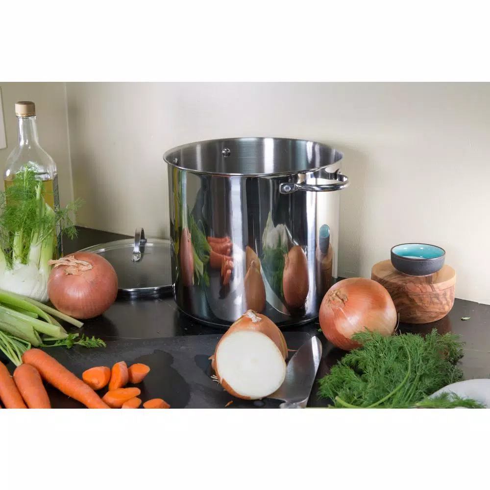 RSVP International Endurance 12 Qt. Stainless Steel Stock Pot with Glass Lid, Induction Compatible