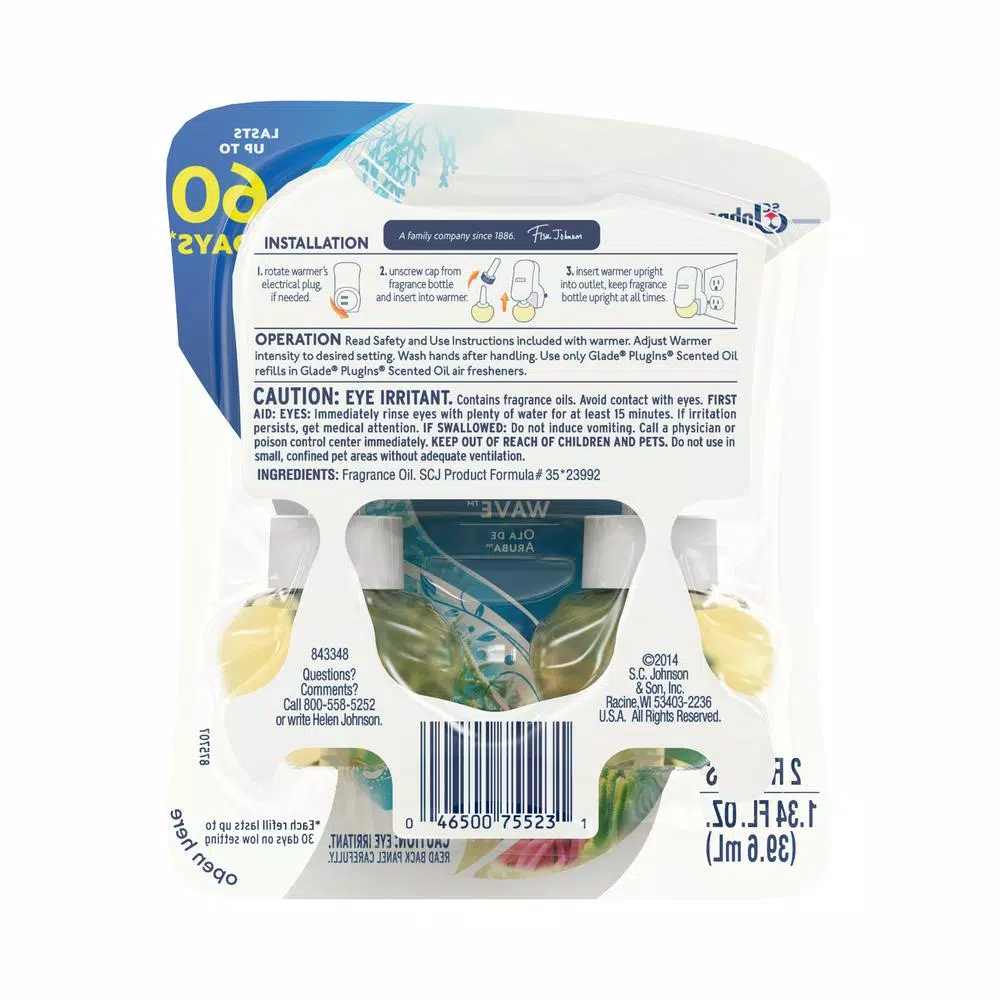 Glade PlugIns Scented Oil Air Freshener Refill, Aruba Wave, 1.34 oz. (2-Pack)