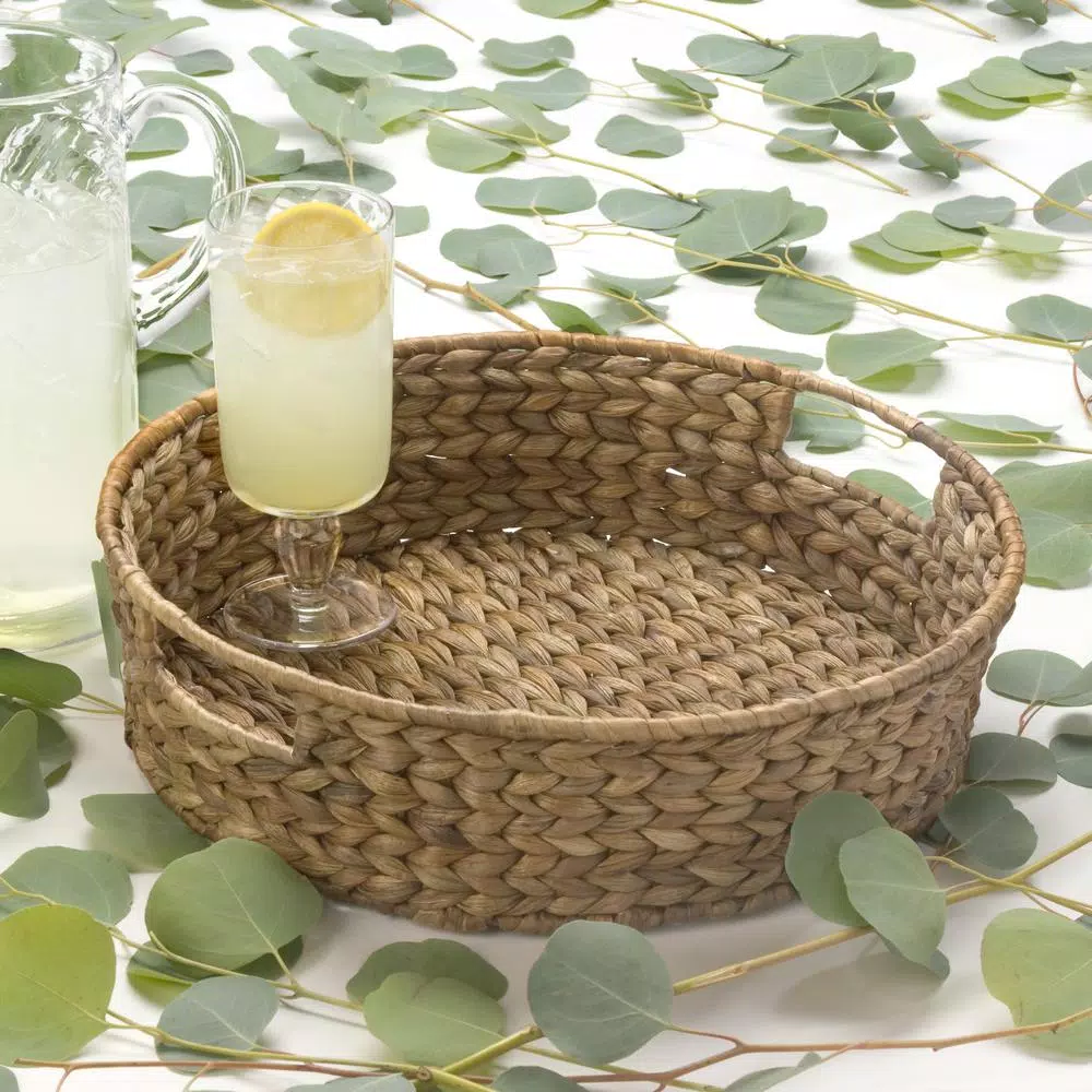 Artland Garden Terrace Hand Woven Water Hyacinth Round Serving Tray with Handles, 15 in.