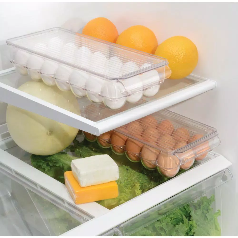 interDesign Fridge Binz 21 Egg Holder, Clear Plastic Refrigerator Storage Container