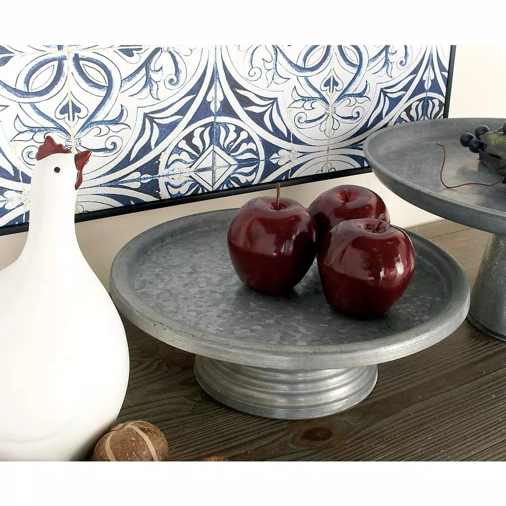 LITTON LANE 13 in. Round Iron Metal Cake Stand with Distressed Gray and Black Finish