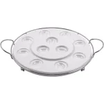 Godinger Two-Tier White Porcelain Serving Tray with Chrome Frame for Eggs, Muffins, or Cupcakes thumbnail 1