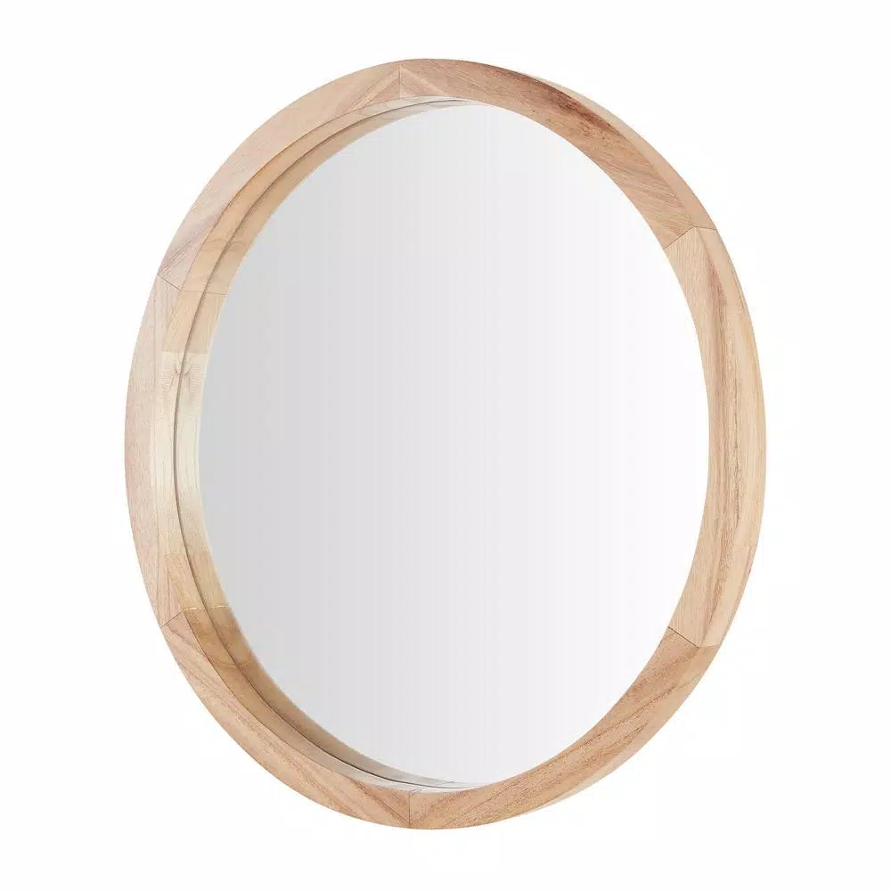 Home Decorators Collection Round Natural Wood Accent Mirror, Brown, 24 in.