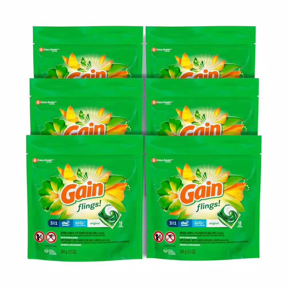 Gain Original Scent Laundry Detergent Pods, 16-Count (6-Pack)