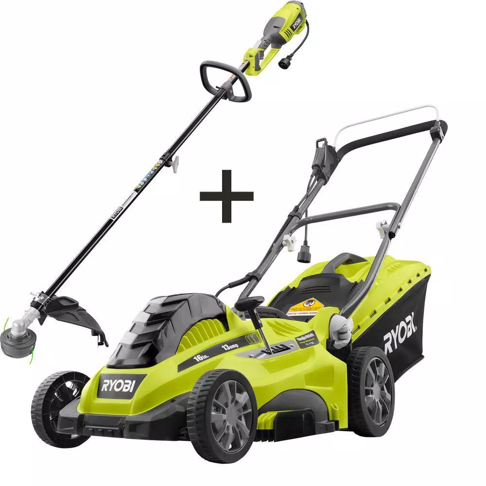 RYOBI 16 in. 13 Amp Corded Electric Walk Behind Push Mower and 10 Amp String Trimmer Combo Kit