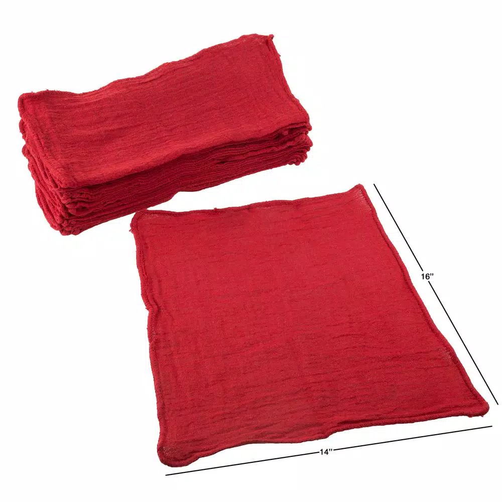 Stalwart 100% Cotton Auto Shop Rags, 25-Pack, Red