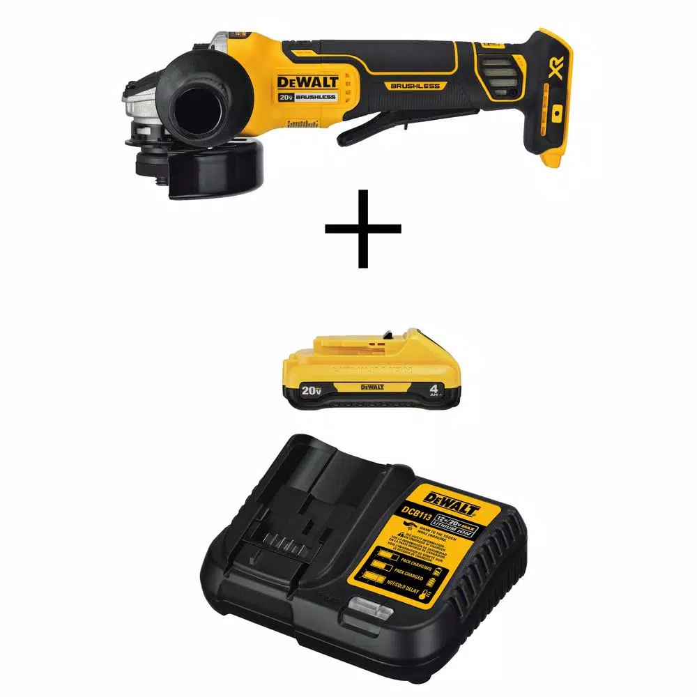 DEWALT 20V MAX XR Brushless 4-1/2 in. Paddle Switch Angle Grinder Kit with 4.0Ah Battery and Charger