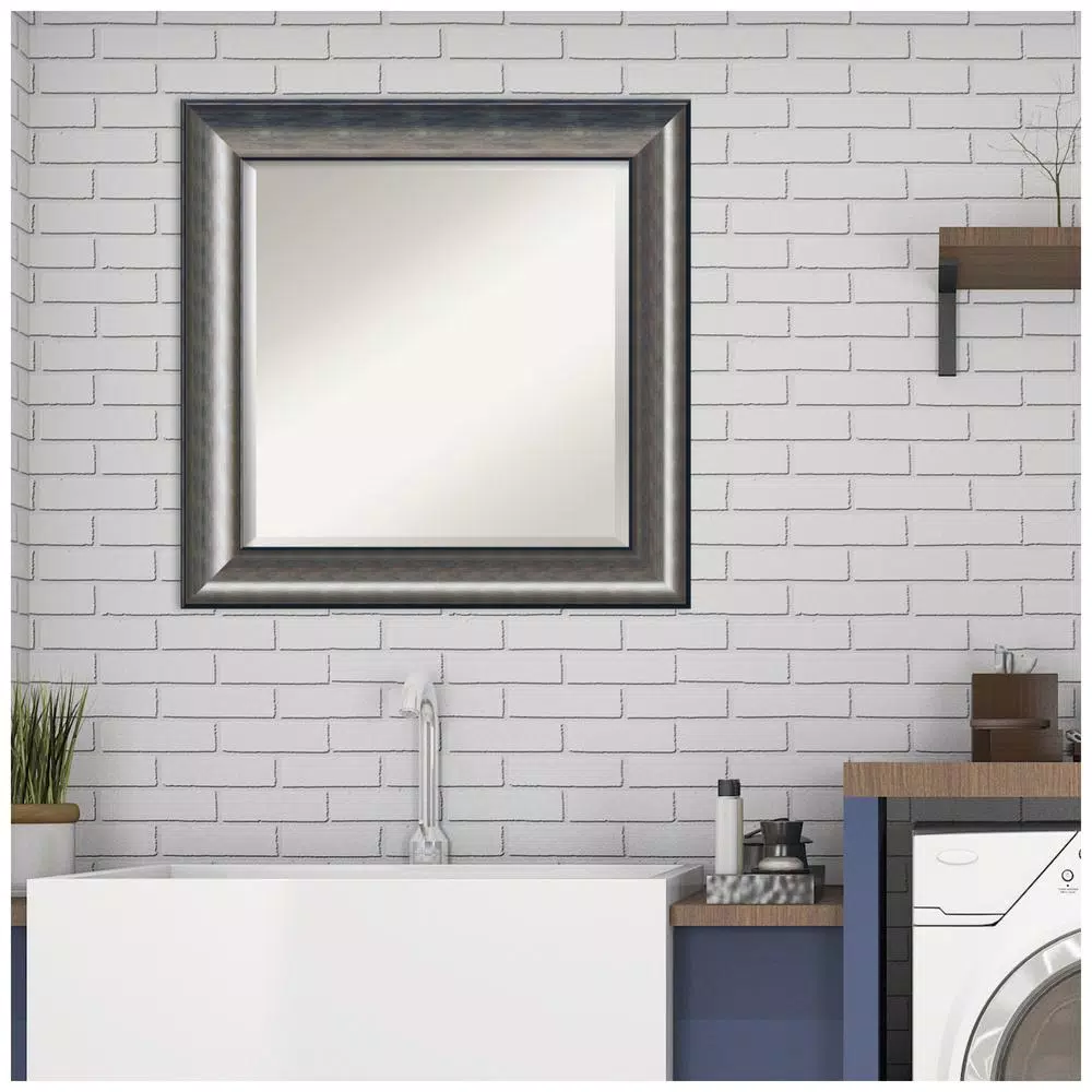 Amanti Art Quicksilver Scoop 25.75 in. x 25.75 in. Square Bathroom Vanity Wall Mirror, Silver
