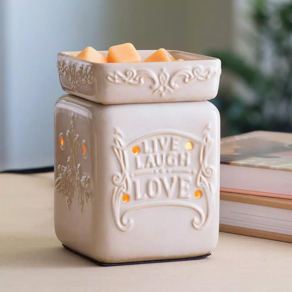 Candle Warmers Etc Live Well Illumination Fragrance Warmer, 8.8 in Ivory Reactive Glazed Wax Melt Warmer