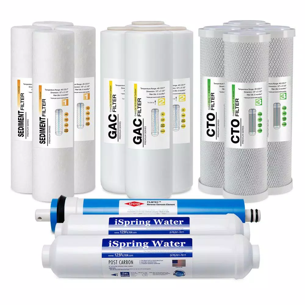 iSpring 15-Piece 5-Stage Reverse Osmosis Replacement Filter Set, 2-Year Supply for RO100 & Standard 10 in. x 2.5 in. Systems