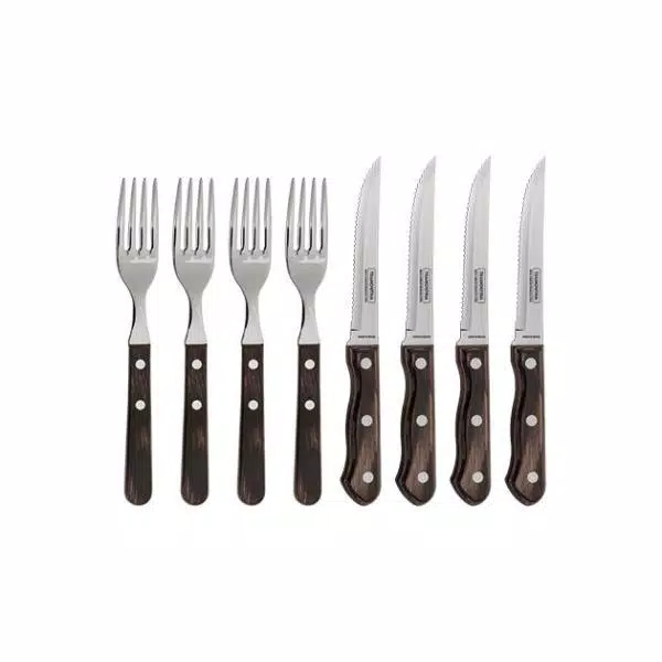 Tramontina Churrasco 8-Piece Steak Knife and Fork Set with Dark Brown Poly-Wood Handles