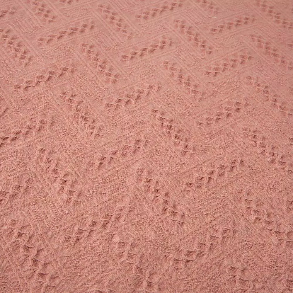 Glitzhome Coral Pink Grid Cotton Woven Throw Blanket with Tassel Trim