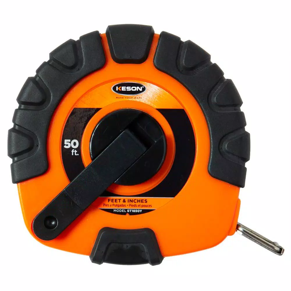 Keson 50 ft. Closed Reel Steel Tape Measure, High-Impact ABS with Rubber Grip, SAE