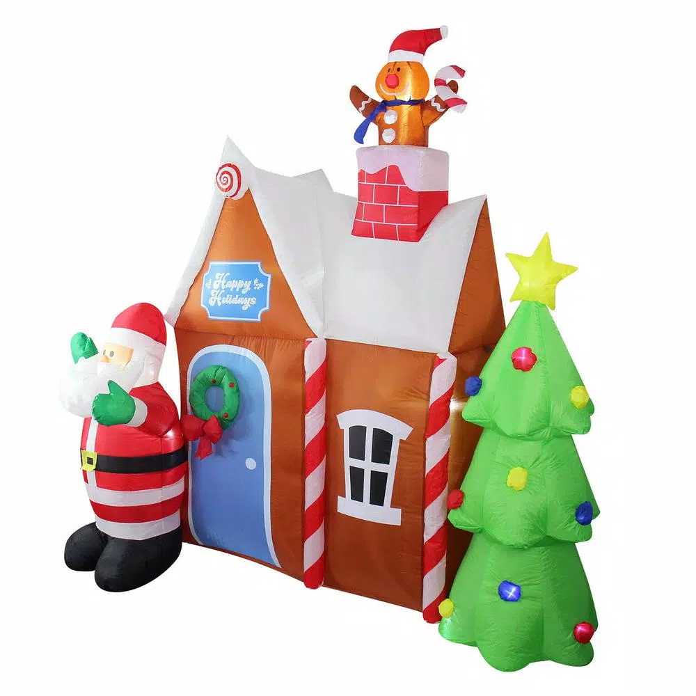 JOYDECOR 7 ft. Santa Claus & Gingerbread House Christmas Inflatable with LED Lights