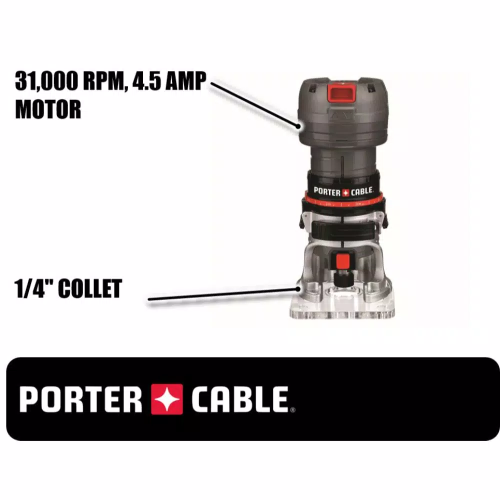 Porter-Cable PCE6430 1/4 in. Laminate Trimmer, 4.5 Amp, 31,000 RPM