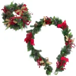 Fraser Hill Farm 24 in. Artificial Christmas Wreath and 9 ft. Garland Set with Red Truck, Berries, and Pinecones thumbnail 1