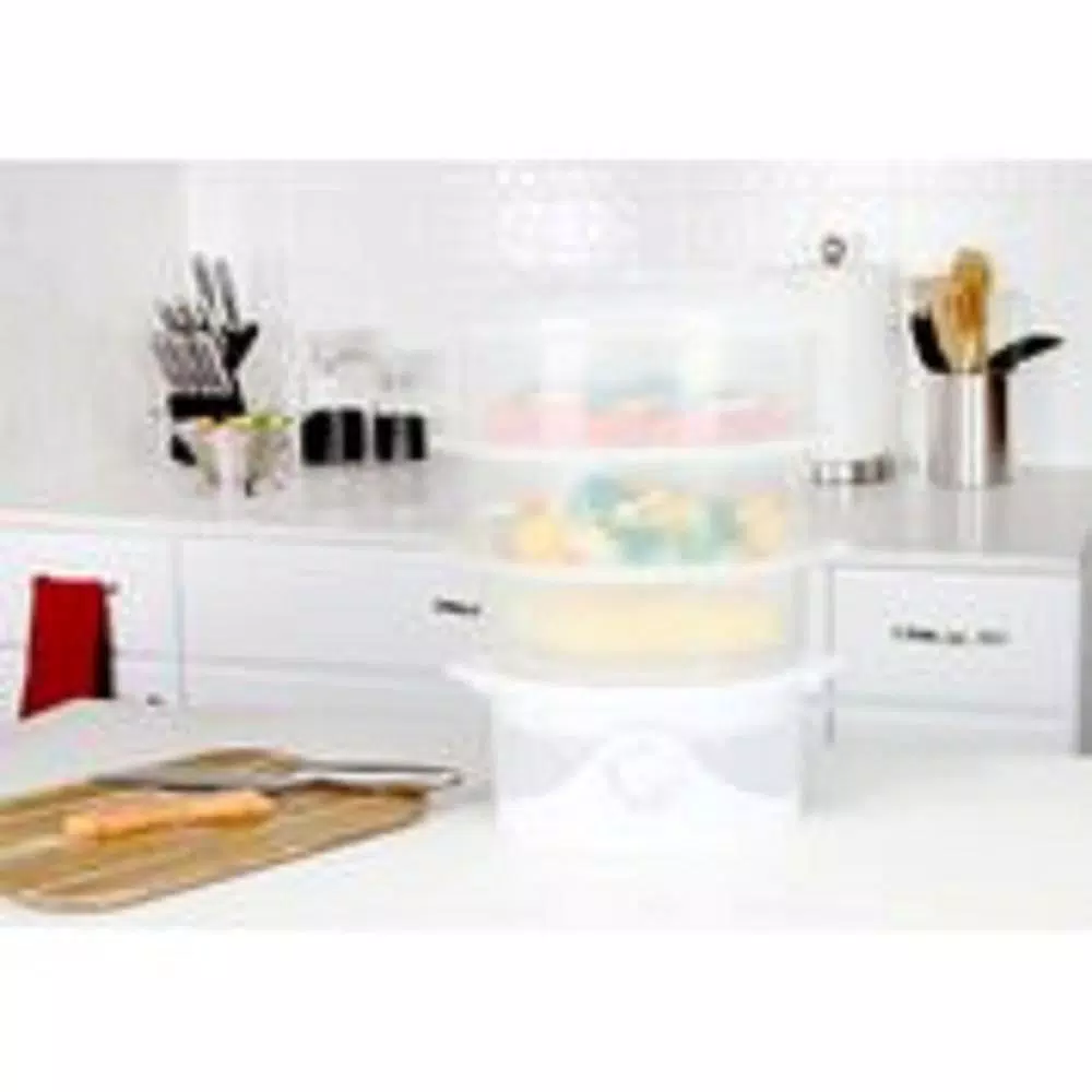 KALORIK 9.5 Qt. White Electric Food Steamer and Rice Cooker with 3-Tier Transparent Baskets and Built-In Timer