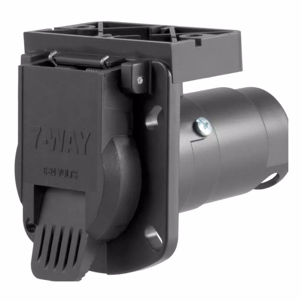 CURT 7-Way Round RV Blade Connector Socket with Integrated Bracket, Vehicle Side