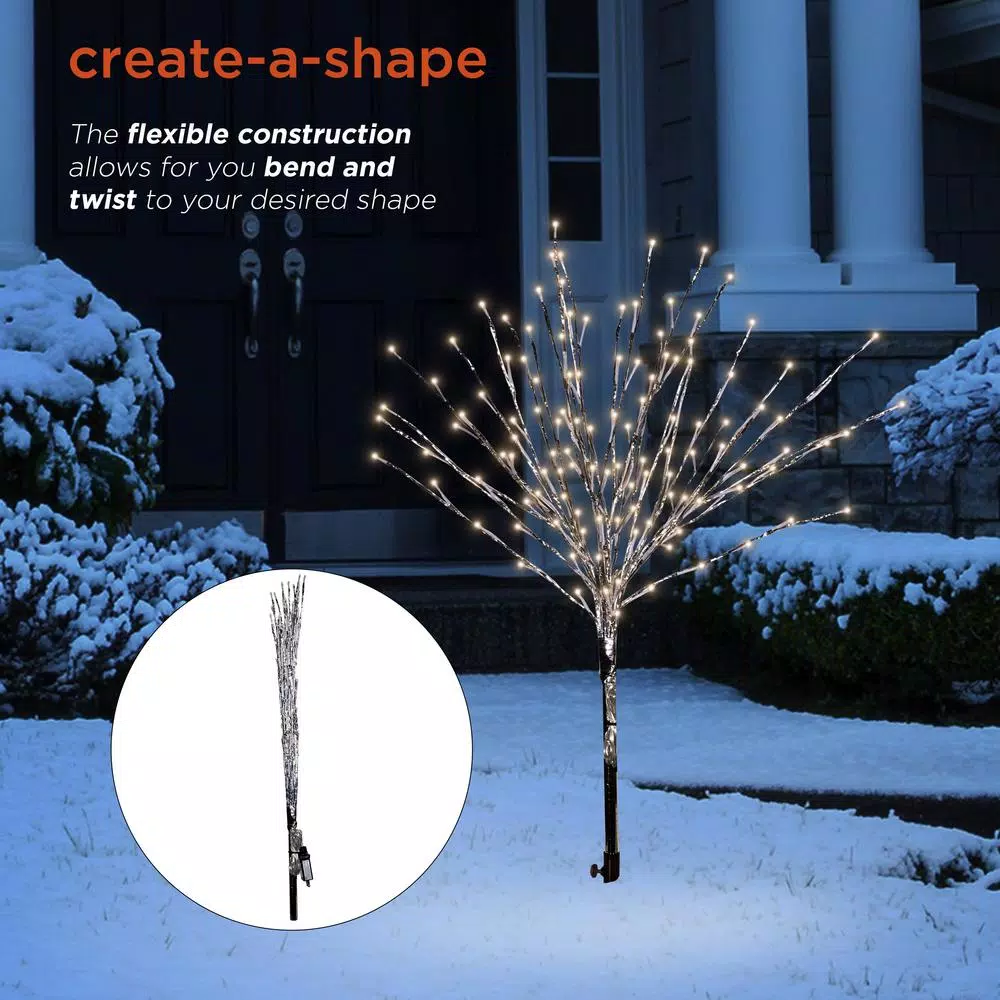 Alpine Corporation 39 in. Silver Metallic Foil Tree Stake with 140 Warm White LED Lights