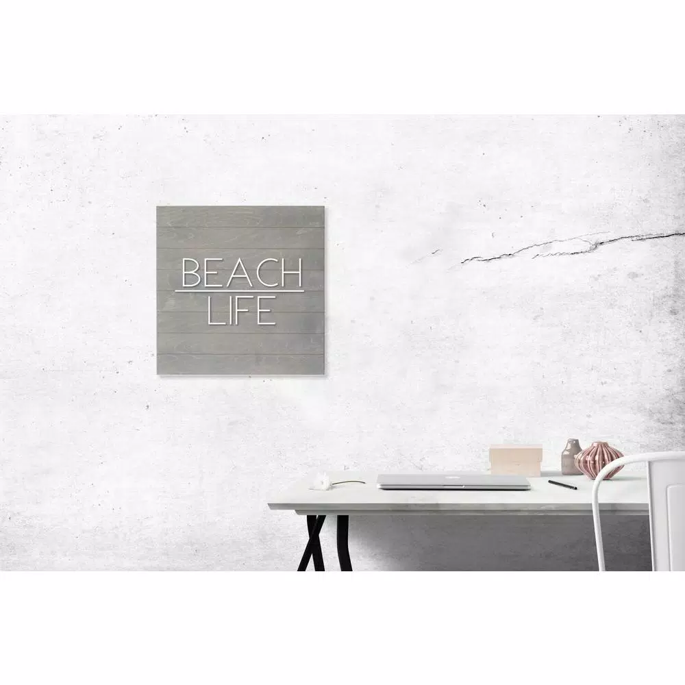 Petal Lane Home Beach Life Slat Board, Gray Wood Memo Board with White Lettering