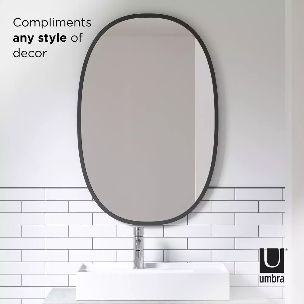 Umbra Hub Oval Modern Black Mirror with Rubber Rim, 36 in. x 24 in.