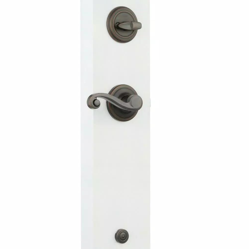 Kwikset Shelburne Single Cylinder Door Handleset with Lido Lever, Venetian Bronze