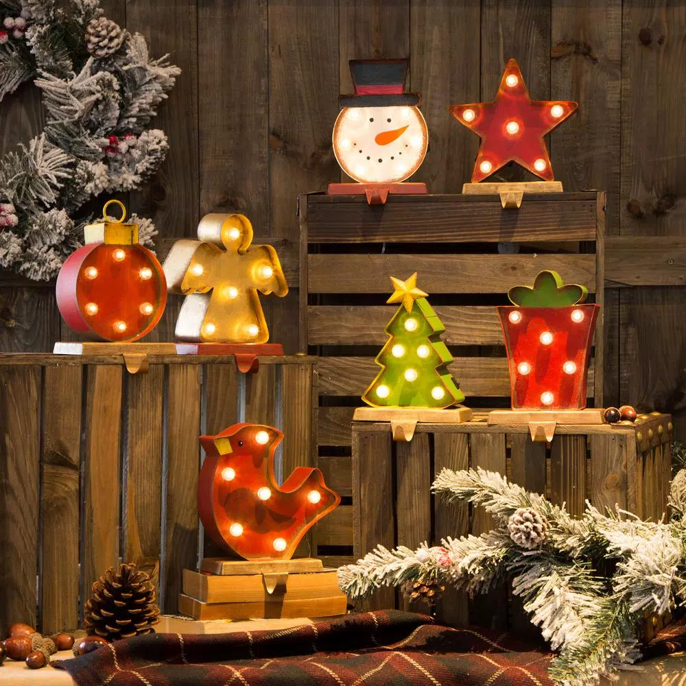 Glitzhome Marquee LED Tree and Gift Box Stocking Holder Set of 2