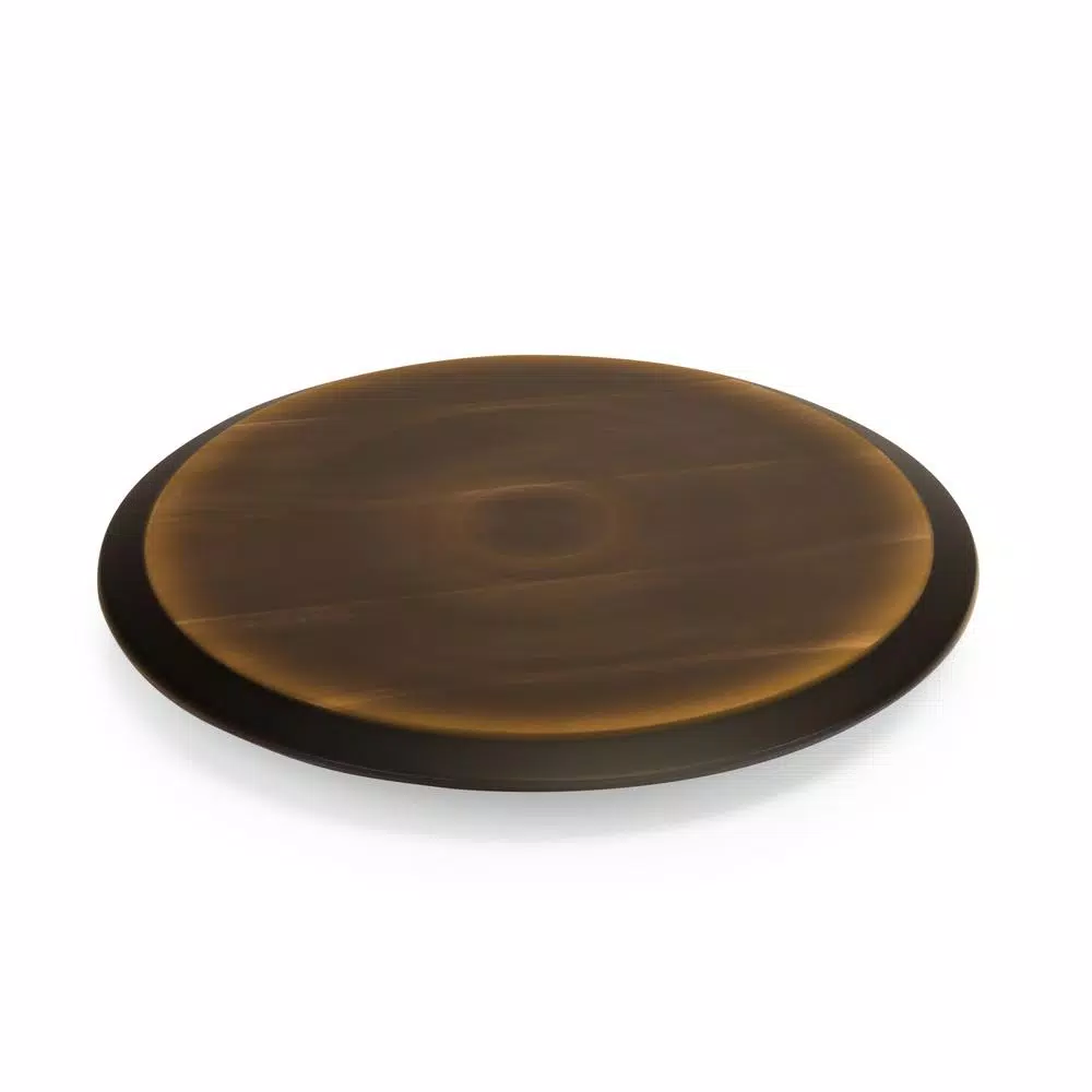Picnic Time Acacia Wood Lazy Susan Rotating Serving Tray with 1" Chalkboard Rim
