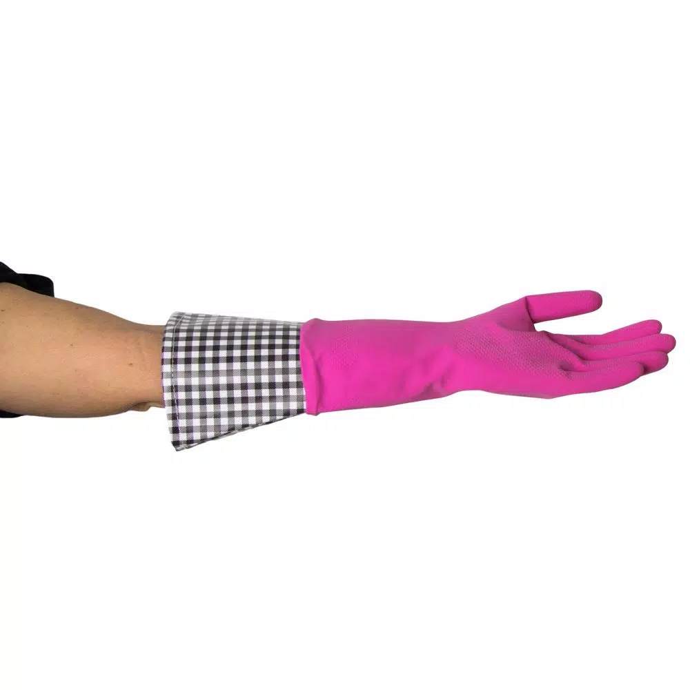 Krumbs Kitchen Rubber Cleaning Gloves, Non-Slip Scalloped Grip, One Size, Pink
