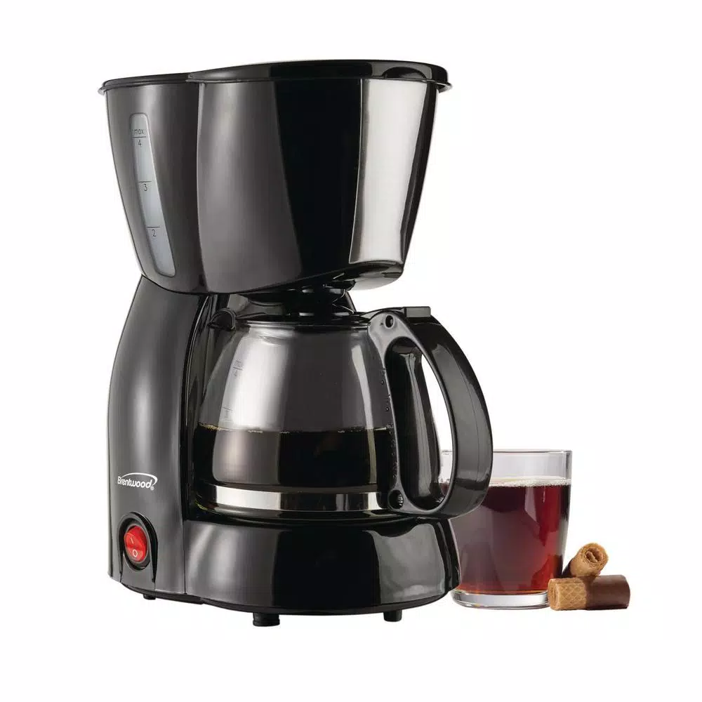Brentwood 4-Cup Black Drip Coffee Maker with Tempered Glass Carafe