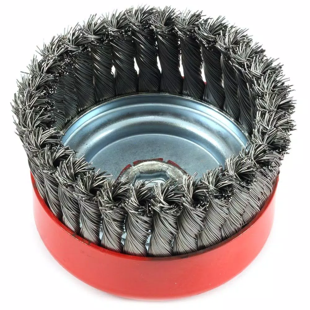 Forney 6 in. Knotted Wire Cup Brush, 5/8 in.-11 Threaded Arbor
