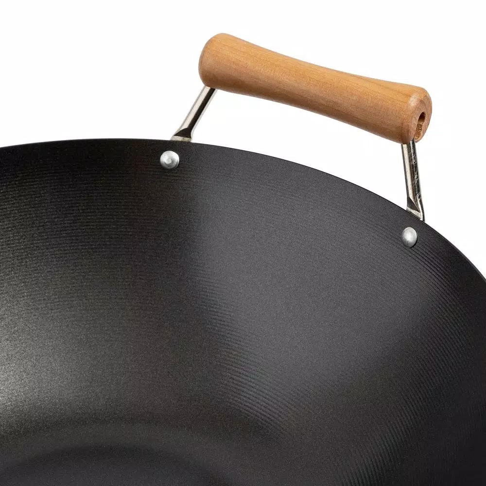 Honey-Can-Do Joyce Chen 4-Piece Carbon Steel Non-Stick Wok Set with High Dome Lid, Bamboo Spatula, and Recipe Booklet