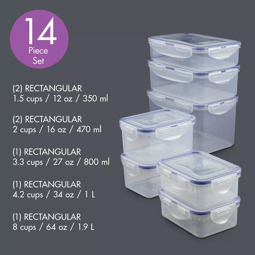 Lock & Lock Easy Essentials 14-Piece Rectangular Food Storage Container Set, BPA-Free