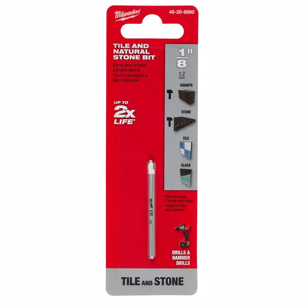 Milwaukee 1/8 in. Carbide Tipped Masonry Drill Bit for Tile, Stone, Granite, and Glass