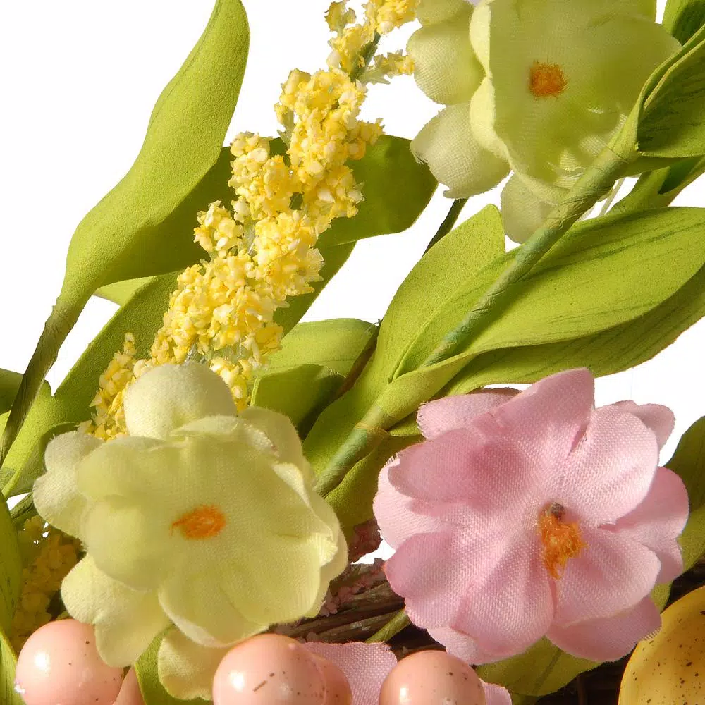 National Tree Company 22 in. Decorated Easter Wreath with Colorful Flowers and Pastel Eggs