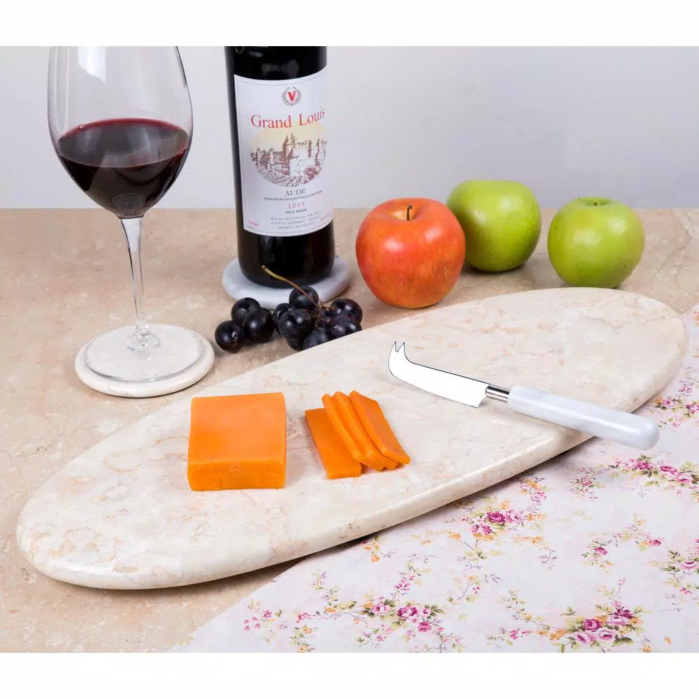 Creative Home Champagne Marble Oval Serving Board - 20" Natural Stone Cheese & Dessert Tray