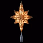 Northlight 10 in. Frosted Star of Bethlehem Christmas Tree Topper with Gold Scrolling and Clear Mini Lights thumbnail 1